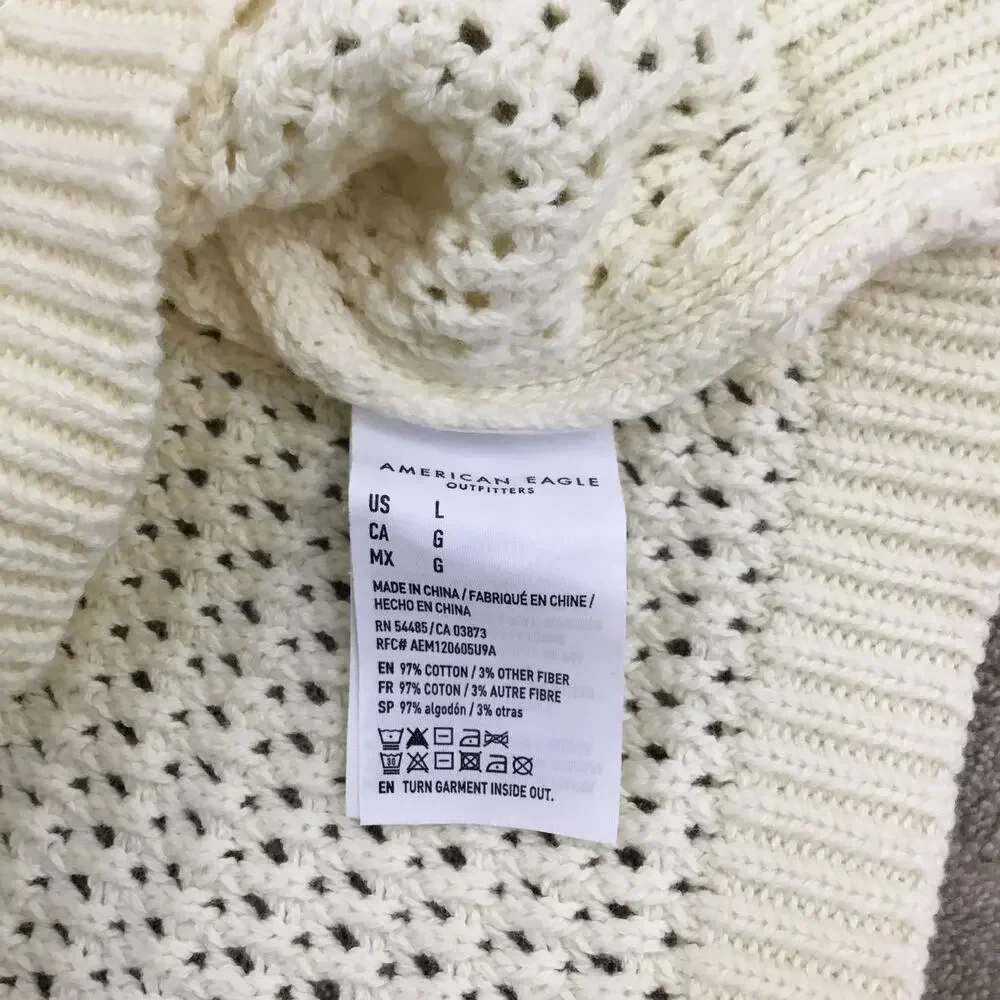 AMERICAN EAGLE Long Sleeve Cream Square Neck Knit Sweater Sz L